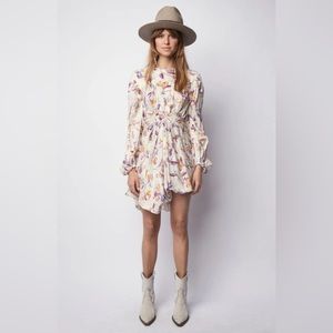 Zadig & Voltaire Rivage Jac Cut Gem Jewel Sparkly Flowers Silk-Blend Dress NWT S